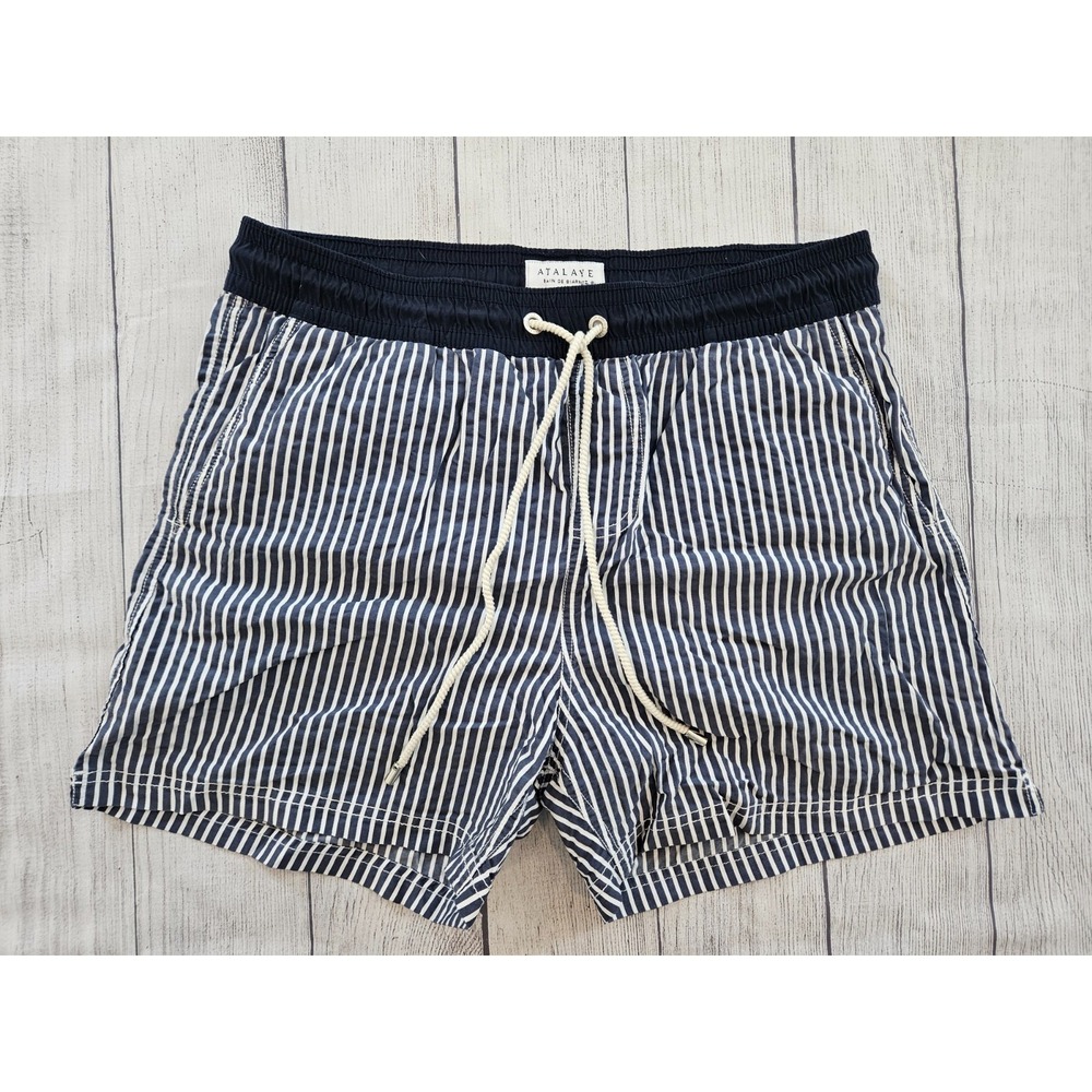 Atalaye Miramar Swim Shorts Mens XXL Blue White Striped Drawstring Beach Resort